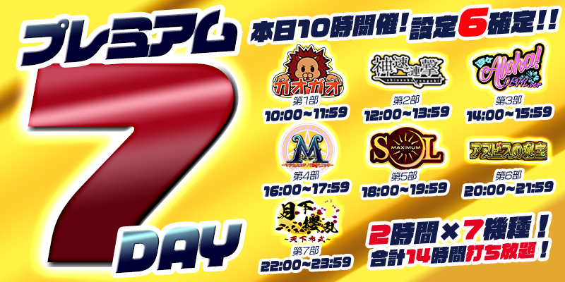 【プレミアム7Day＆DiceDay】月の初めはDiceDayと被るスペシャル7Day！赤字覚悟の超絶本気【設定６】祭り！