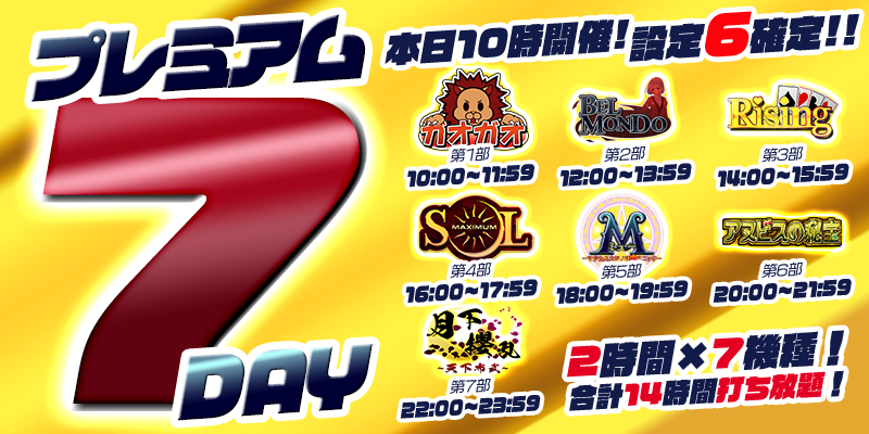 【プレミアム7Day＆DiceDay】月の初めはDiceDayと被るスペシャル7Day！赤字覚悟の超絶本気【設定６】祭り！